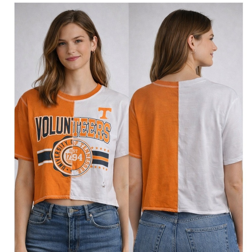 University‎ of Tennessee Split Crop Top Women XS Orange White Gameday Collegiate